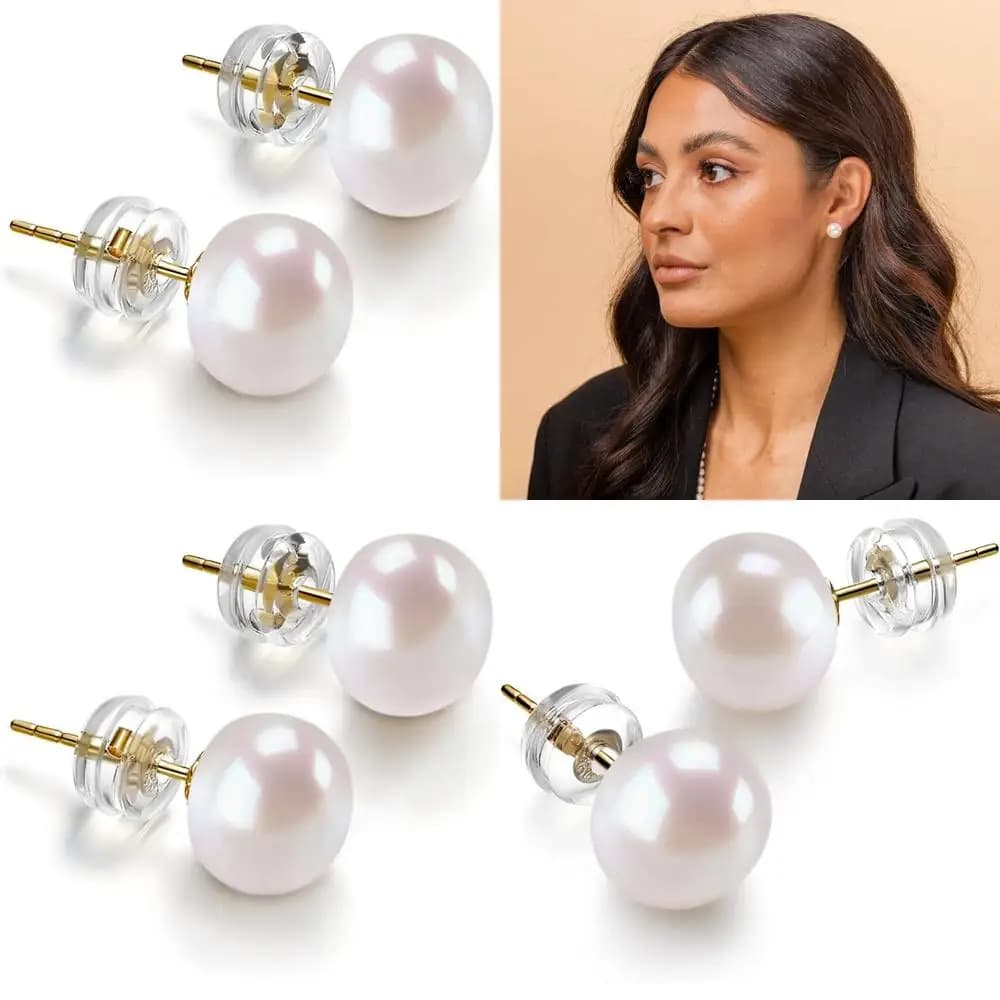 Orecchini a bottone con perle coltivate d'acqua dolce in oro 14 carati di grado AAA+, perle bianche piccanti a mano per eleganza e stile