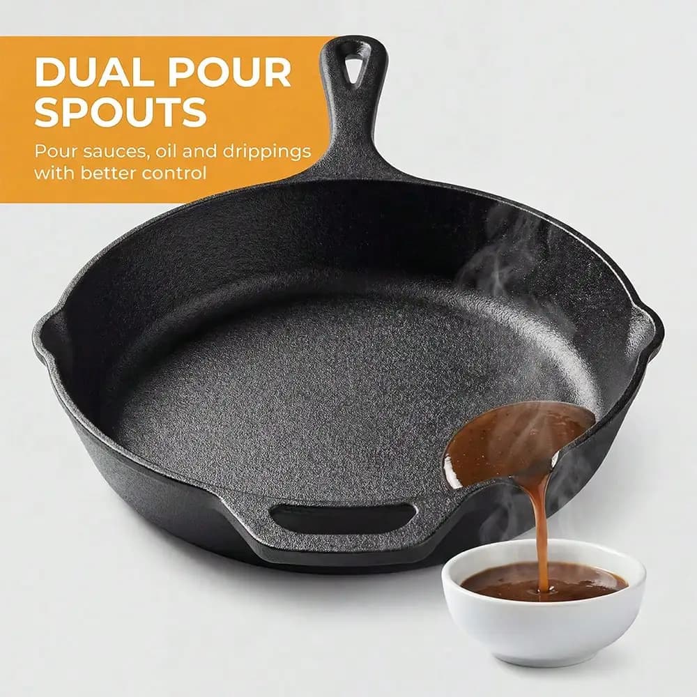 Set di padelle in ghisa premium da 3 pezzi (6/8/10 pollici), padelle antiaderenti pre-stagionate per uso intensivo - Padella antiaderente con beccuccio, per friggere, soffiare, cucinare, pizza e altro, perfette per cucinare durante le vacanze, per l'uso in camper e per pasti a falò.