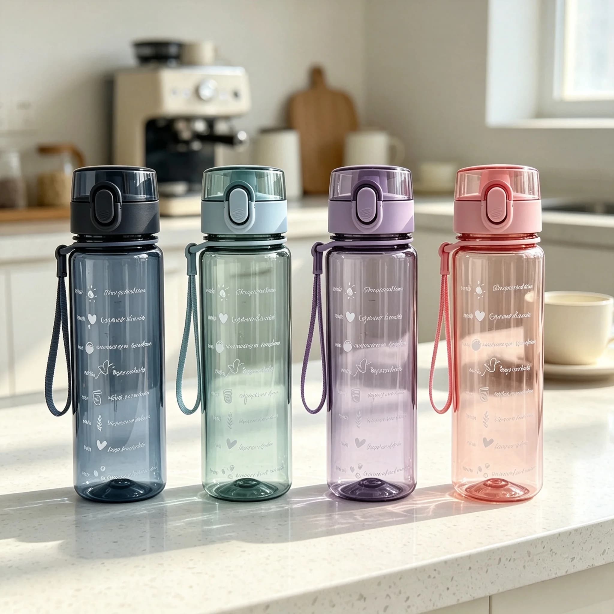 560ML Solid Transparent Motivational Marked Water Bottle, High Aesthetic Large Capacity Plastic Cup, Fitness Jug for Indoor