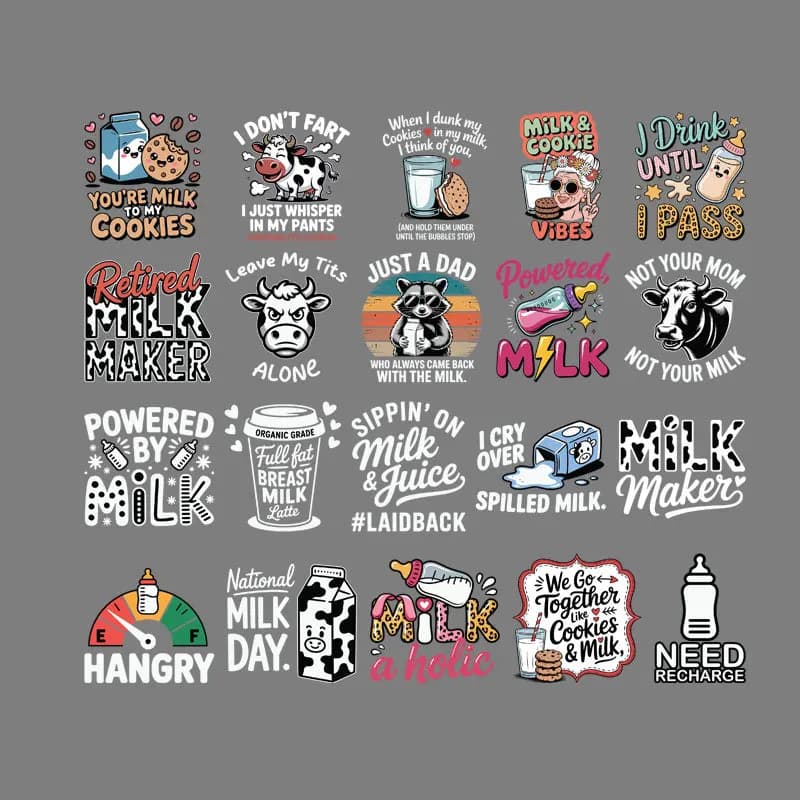 25CM Cartoon Cow Milk Biscuits Series Heat Transfer Stickers T-shirt DTF Iron On Patches For adult Clothes Decal