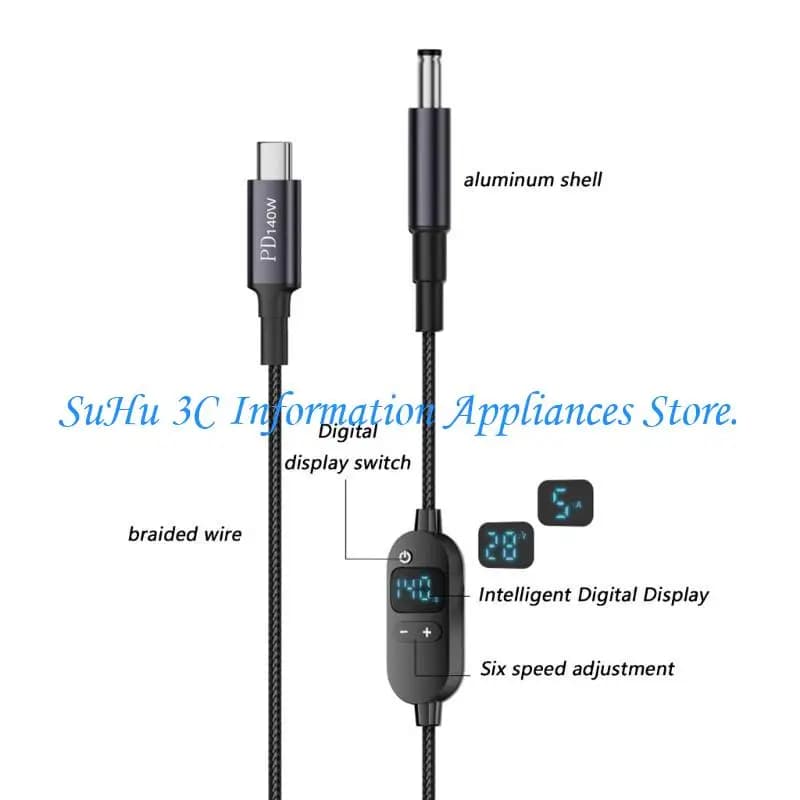 Cavo alimentazione universale da 5,5 x 2,1 mm a USB C con schermo monitoraggio delle tensioni in reale e