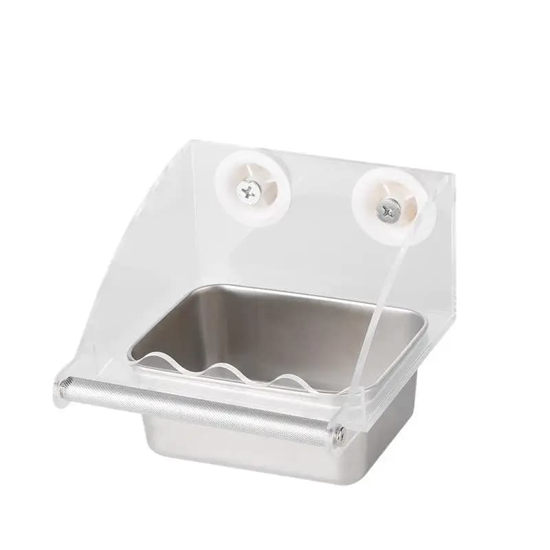 1Pc Acrylic Stainless Steel Bird Food Bowl Hangable Detachable With Stand Prevent Scattering Dispenser Parrots Food Container