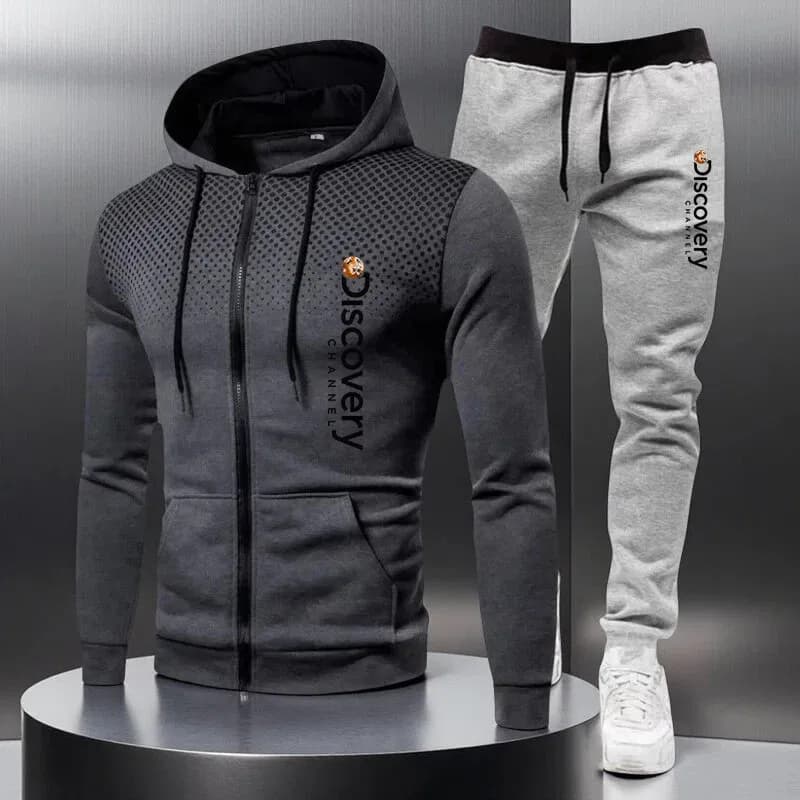 Set da Uomo Autunno Inverno in Offerta: Giacca con Zip e Pantaloni Sportivi, Abbigliamento Casual da Esterno alla Moda, Completo con Felpa con Cappuccio