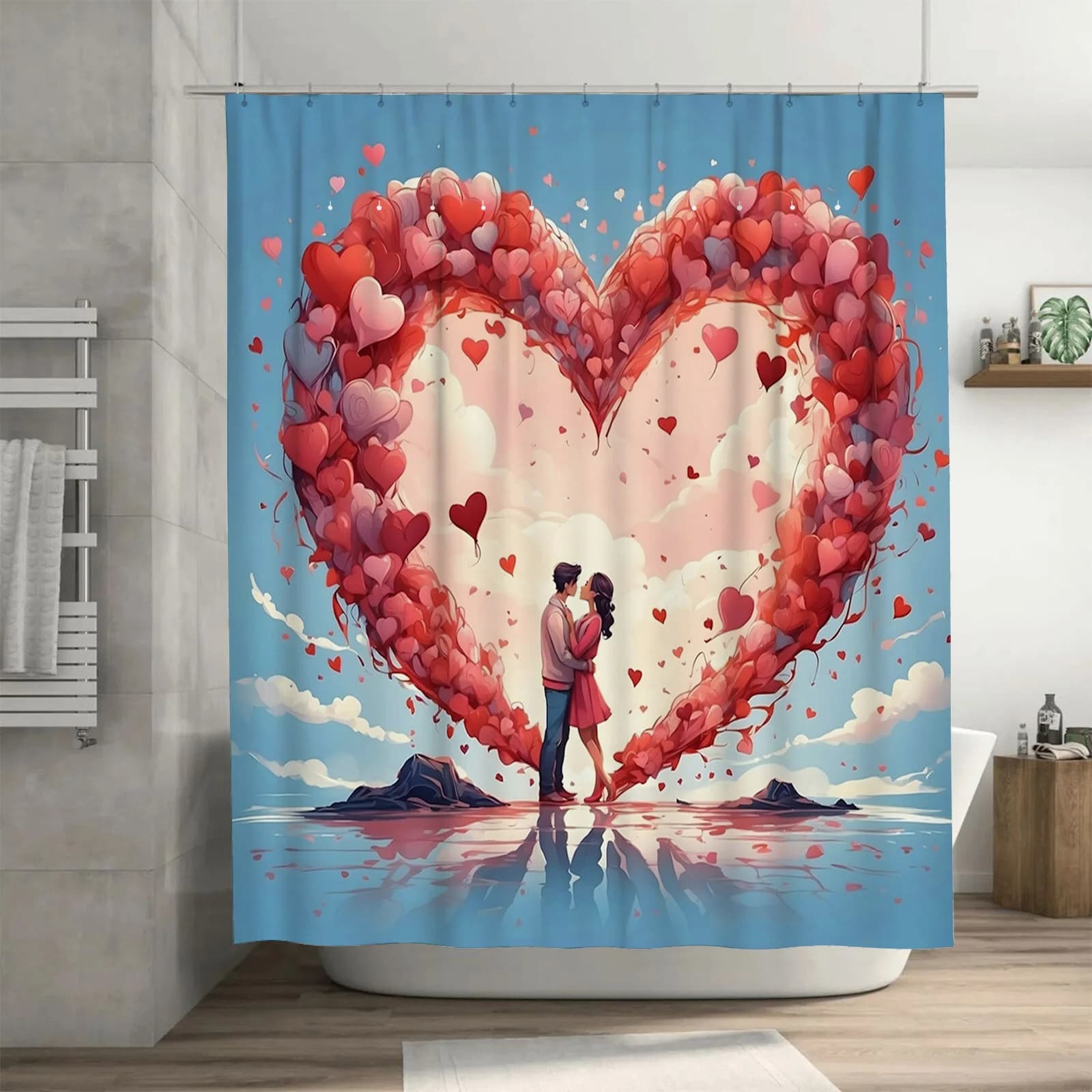 Tenda da doccia con cuore romantico | Decorazione da bagno a tema amore
