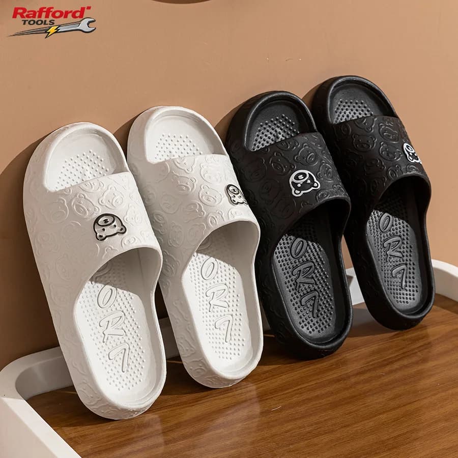 Men's Fashion Summer Shoes with Bear Print, Anti-slip Interior Sandals Soft for Bath, Women's Casual Shoes for Sleeping, Couples Footwear
