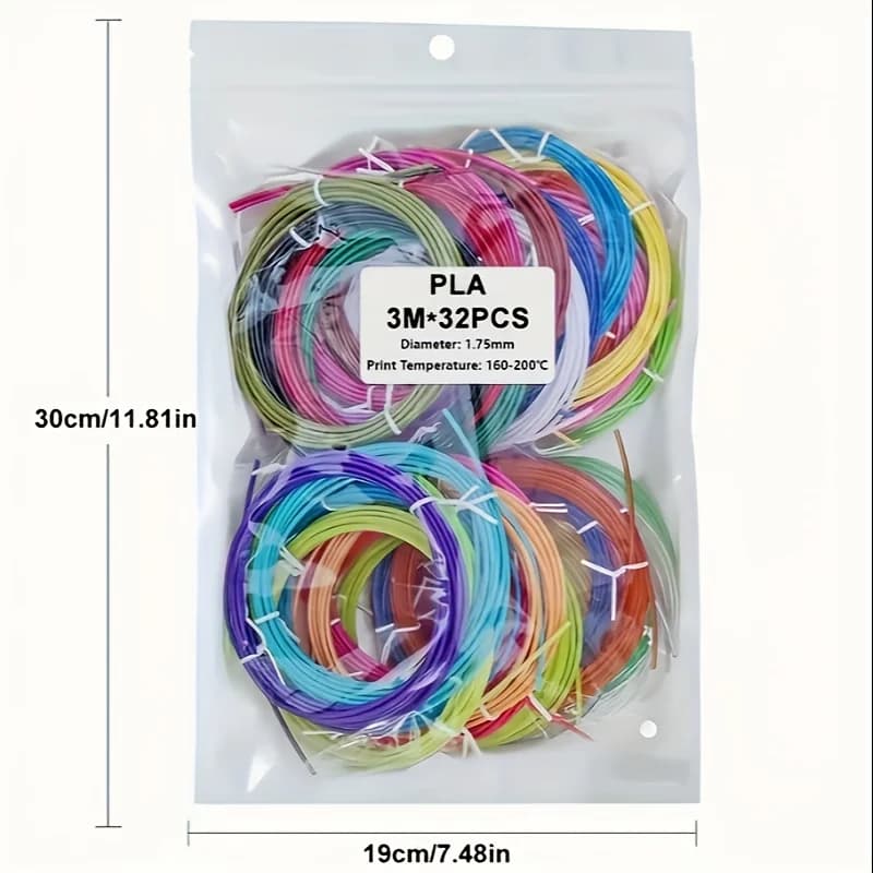 Random Color PLA 3D Pen Filament 1.75mm Diameter, 32PCS 3M/10FT Per Spool Total 96M 3D Printing Wire Refill Consumables For High