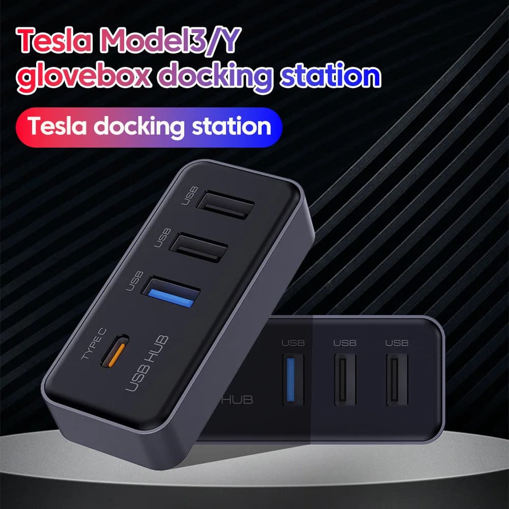 For Tesla Model Y/Model 3 Glove Box USB Docking Station Accessories Tesla Handheld Box 3USB+ Type-C External Interface Expansion