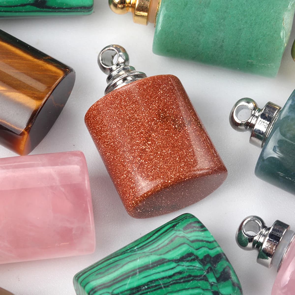 1 pz cilindro ellittico pietra naturale fascino ciondolo in cristallo bottiglia di profumo diffusore di olio essenziale accessorio ciondolo collana fai da te