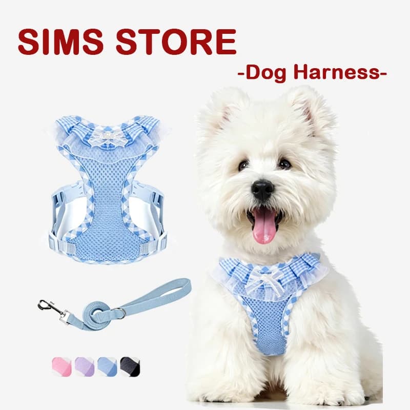 Pet Vest Harness Cute Lace Adjustable Pet Harness Soft Comfort Dog Vest Leash for Small Breed Puppies Daily Walking Stroll
