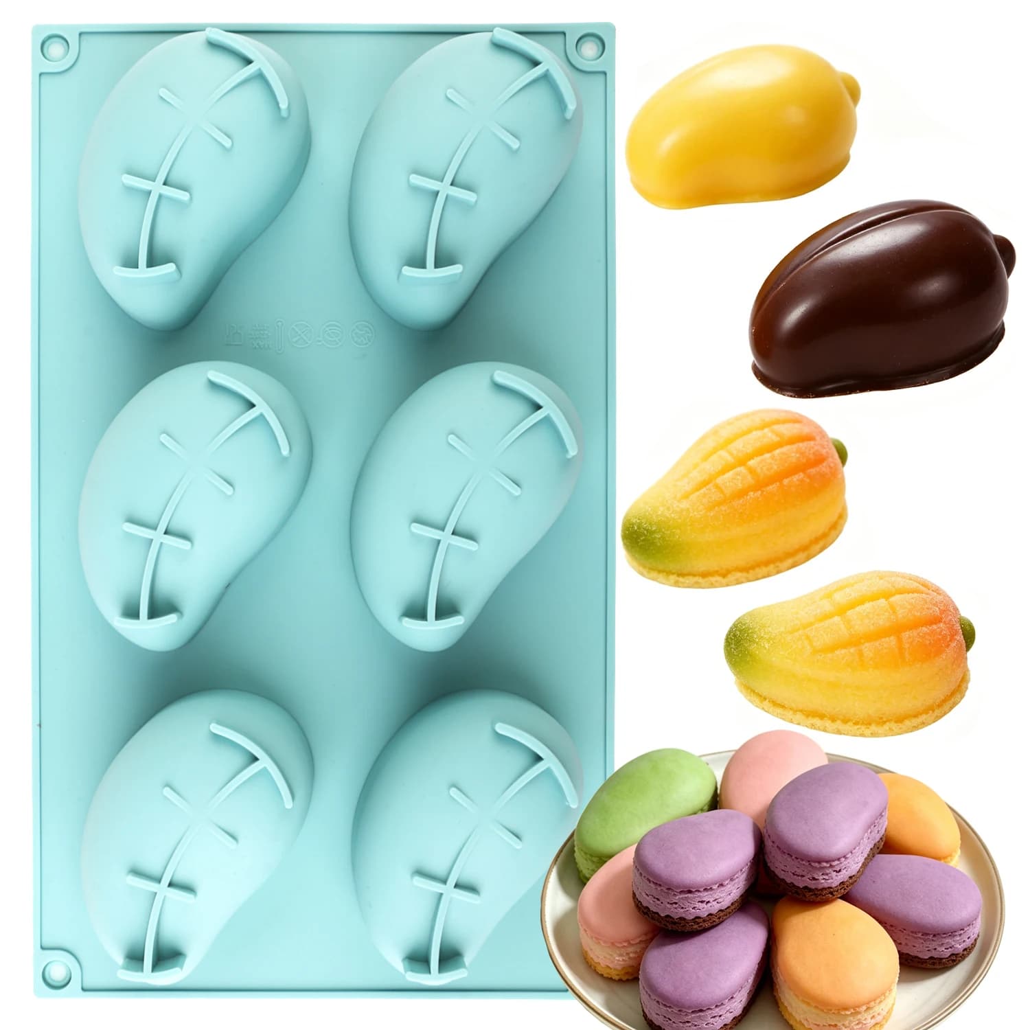 Stampo da forno 3D a forma di mango, 6 pezzi, stampo da forno multifunzionale per dessert, per uso domestico, facile da sformare e antiaderente, adatto per realizzare torte, cioccolatini, budini, cubetti di ghiaccio, ecc.