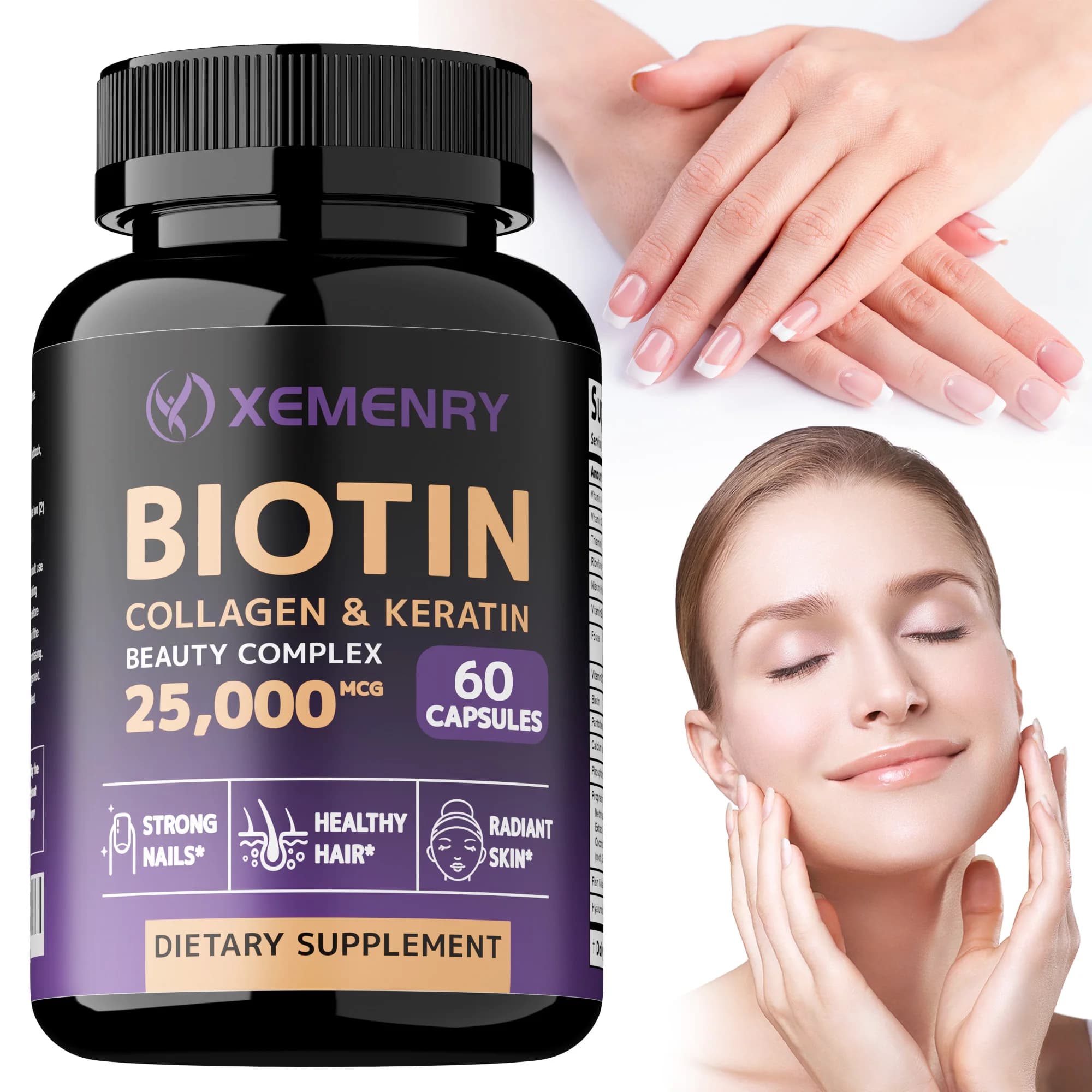 Biotin + Collagen + Keratin + Hyaluronic Acid - Supports hair growth, beauty supplements for skin and nails - 120 capsules