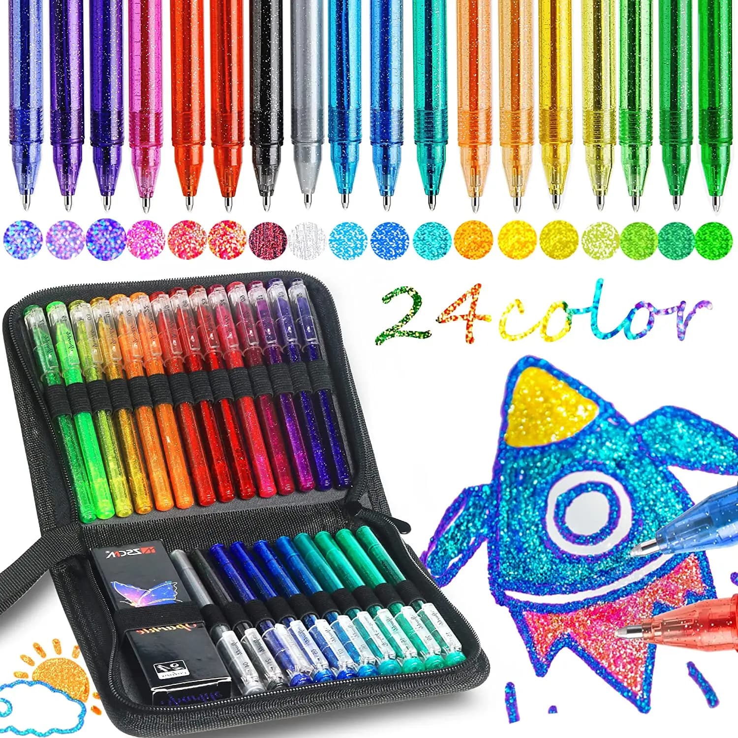 Penne Gel Glitter metallizzate scintillanti, confezione da 36/48 pennarelli artistici con custodia, penna scintillante con ricariche glitterate per bambini