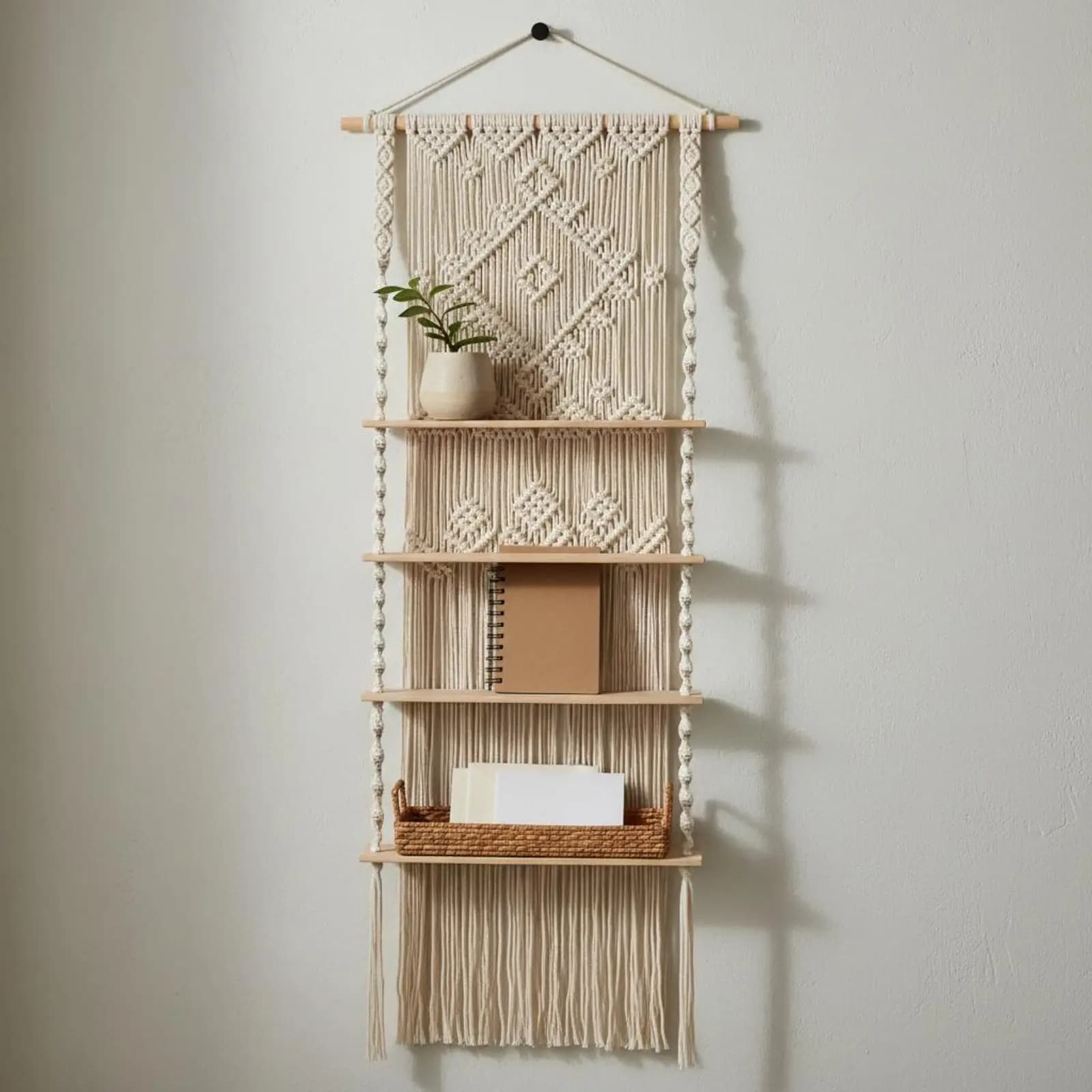 Macrame Wall Shelf Handmade Macrame Shelf Home Decor Space-Saving Easy to Install for Bedroom