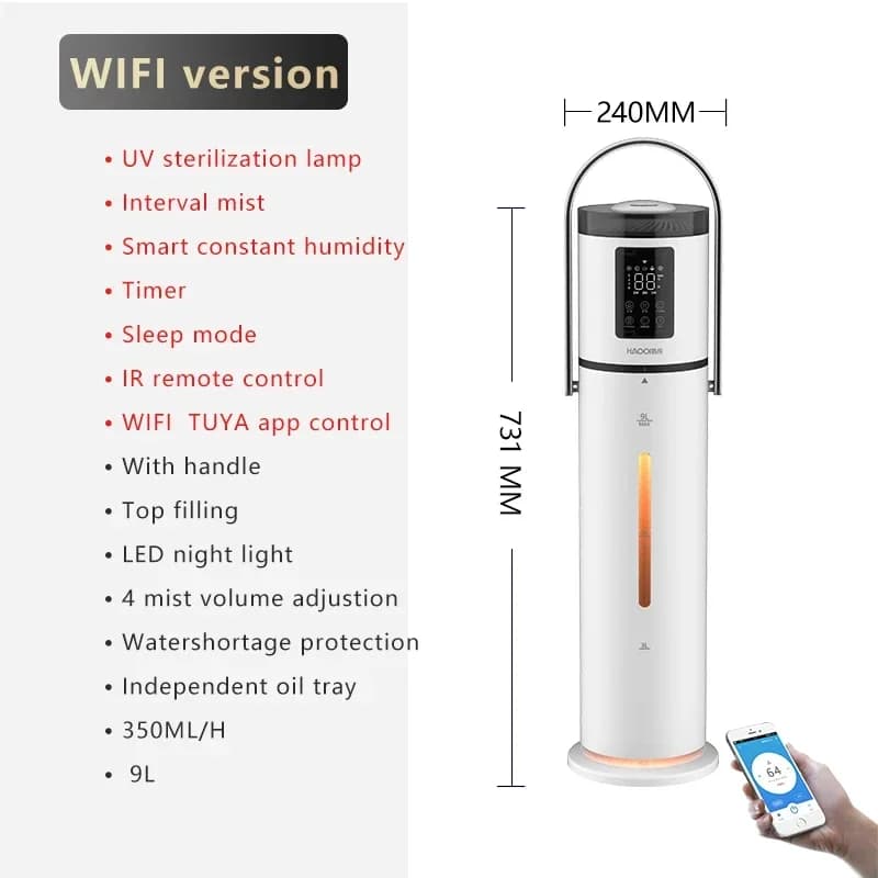 -Uumidificatore WIFI con luce LED per bambini anziani 300 ml/h Umidificatore Nano Spray Mist Tower