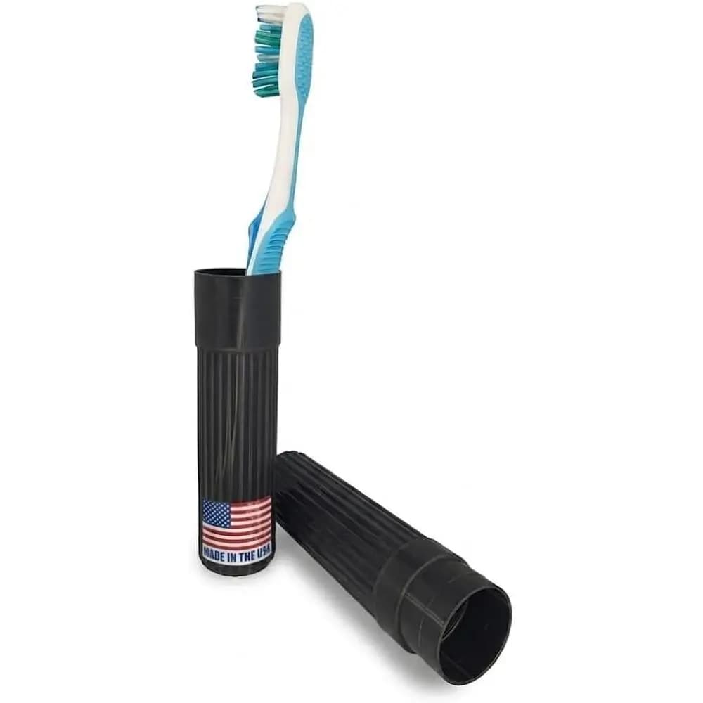 Ventilated and Durable Black Toothbrush Holder, Made in USA, Hygienic Bathroom Accessory with Covers
