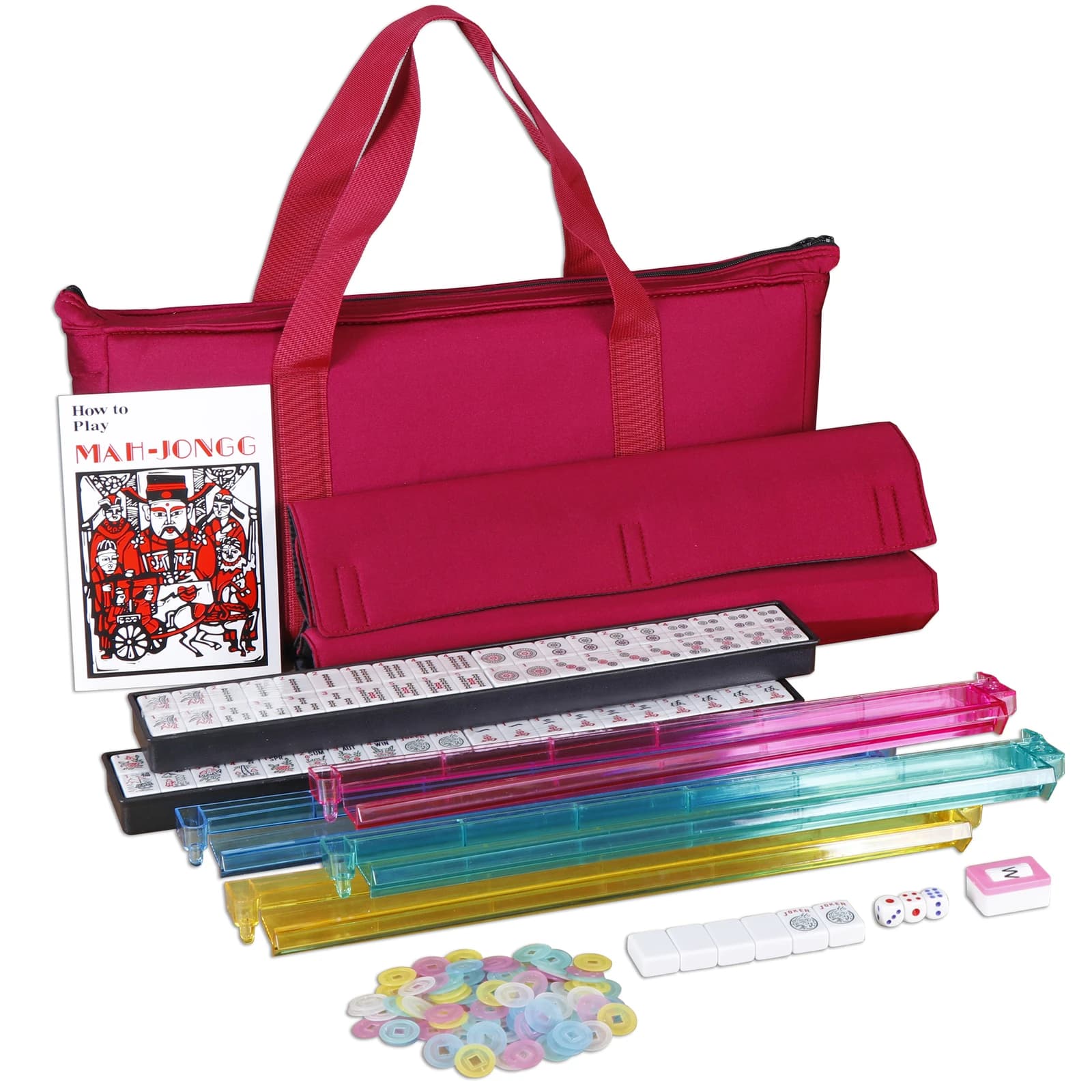 Set Mahjong Americano 166 Tessere 4 Colori con Spintori e Supporti Set Mah Jongg con Borsa