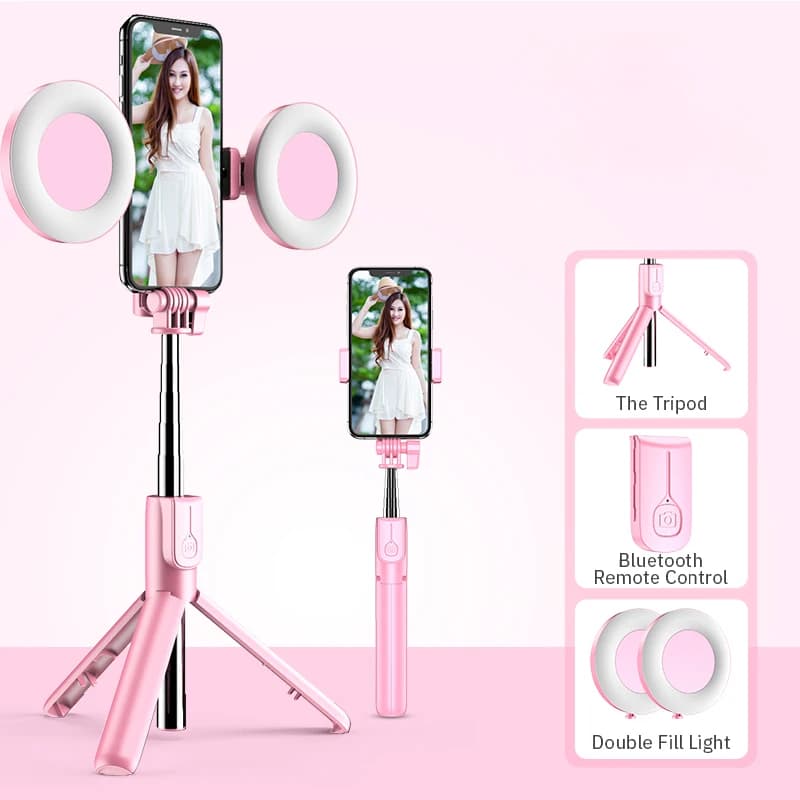 4 in1 Wireless Bluetooth compatibile Selfie Stick LED Ring light estensibile palmare monopiede Live treppiede per iPhone X 8 Android