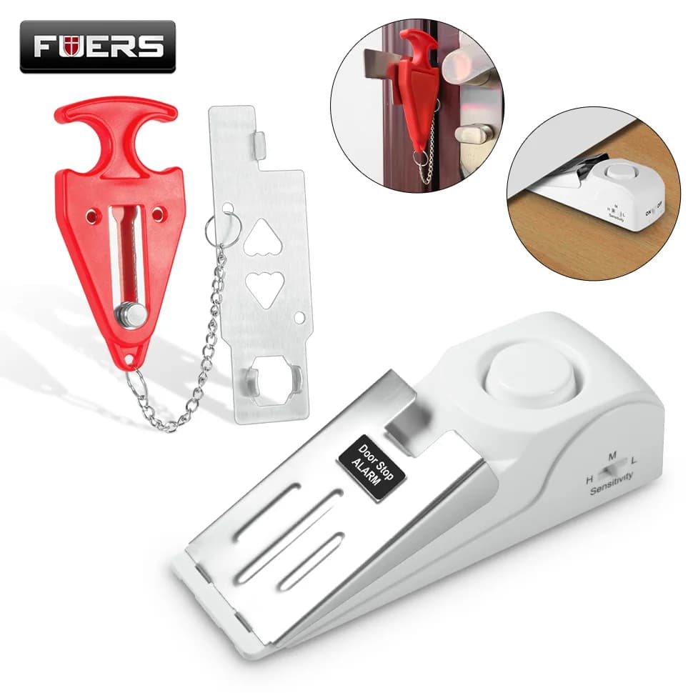 Sistema di allarme di arresto della porta Wireless FUERS 120db con serratura della porta Kit di sicurezza domestica sistema antifurto tappi per porte portatili sirena di allarme