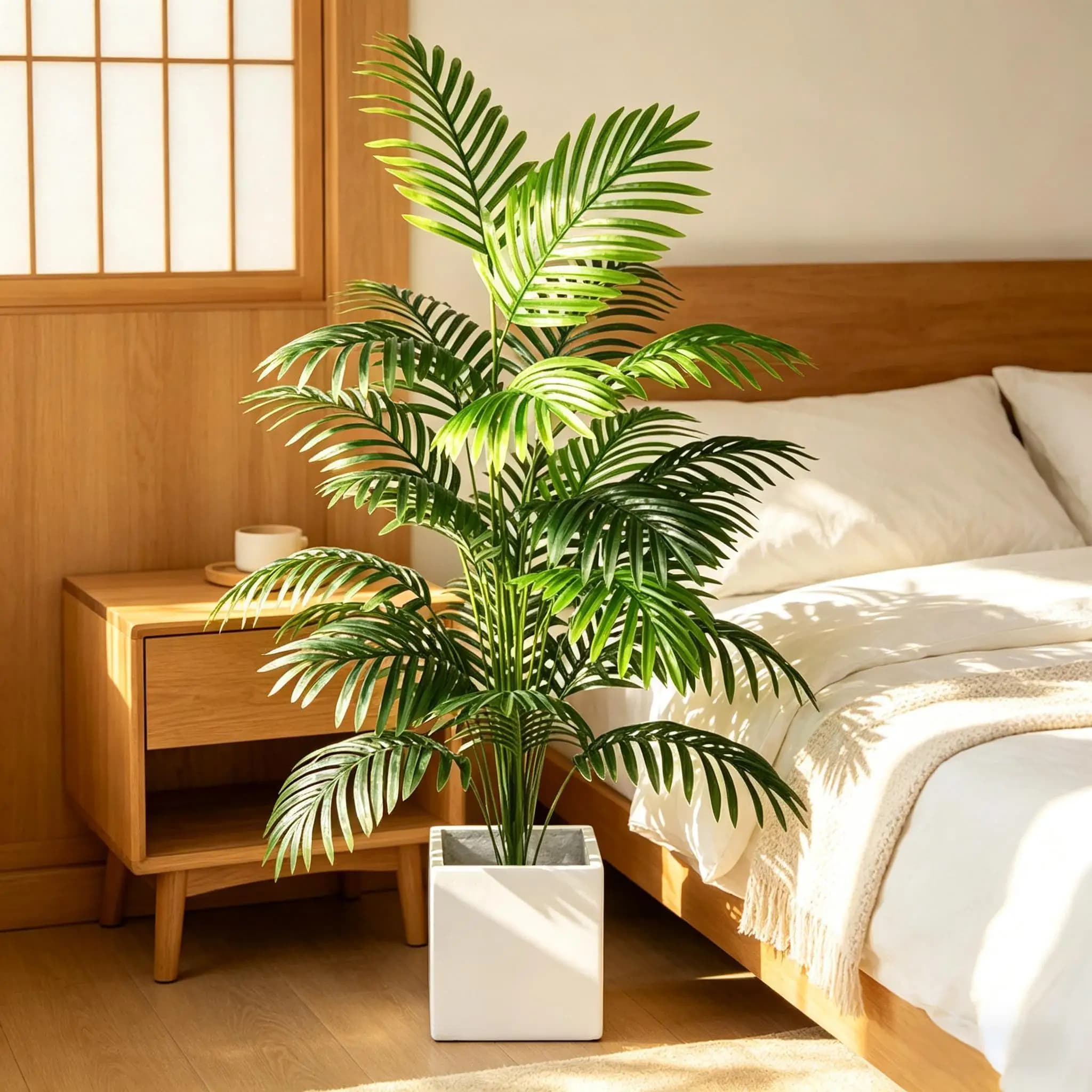 Palma Areca Artificiale Verde in Plastica, Pianta Bonsai Finta in Vaso per Decorazione di Interni, Esterni, Giardino, Ufficio e Feste