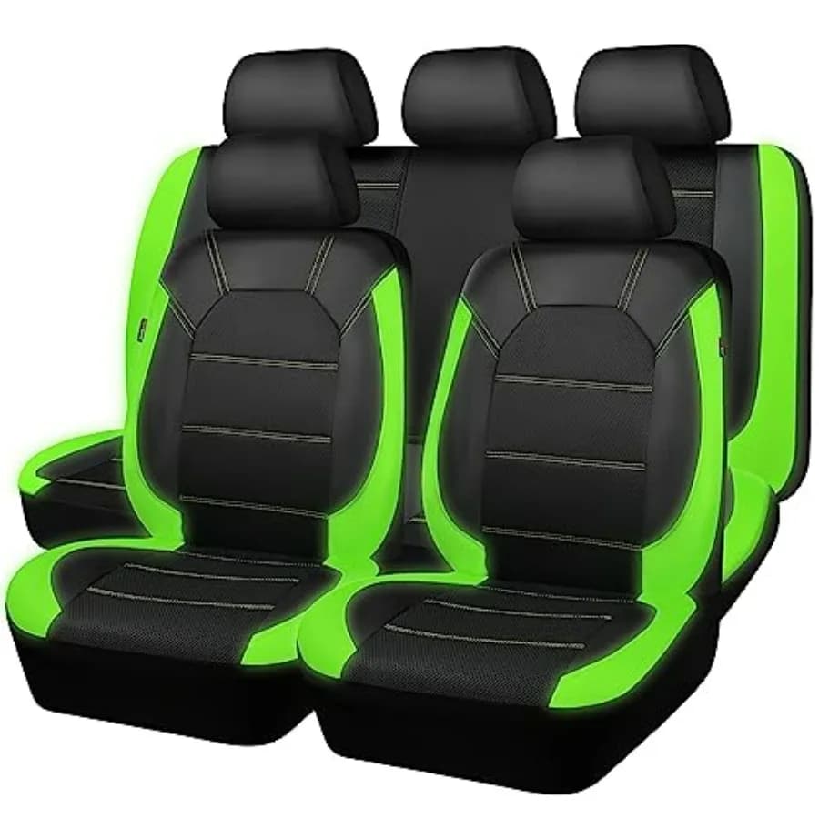Universal Luminous Green Leather Seat Covers for Sports Cars, with 5mm Composite Sponge for Interior, Compatible with Airbag, Suitable for Most Cars