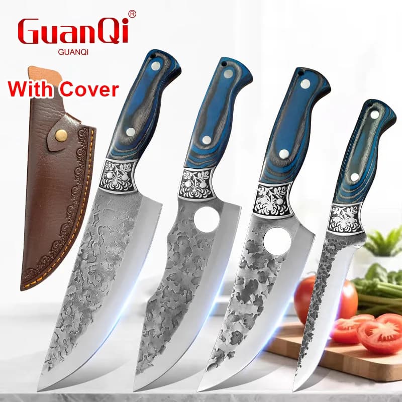 Multifunctional Forged Butcher Knife with Sheath High Carbon Stainless Steel Kitchen Chef Knife for Deboning Meat Fish