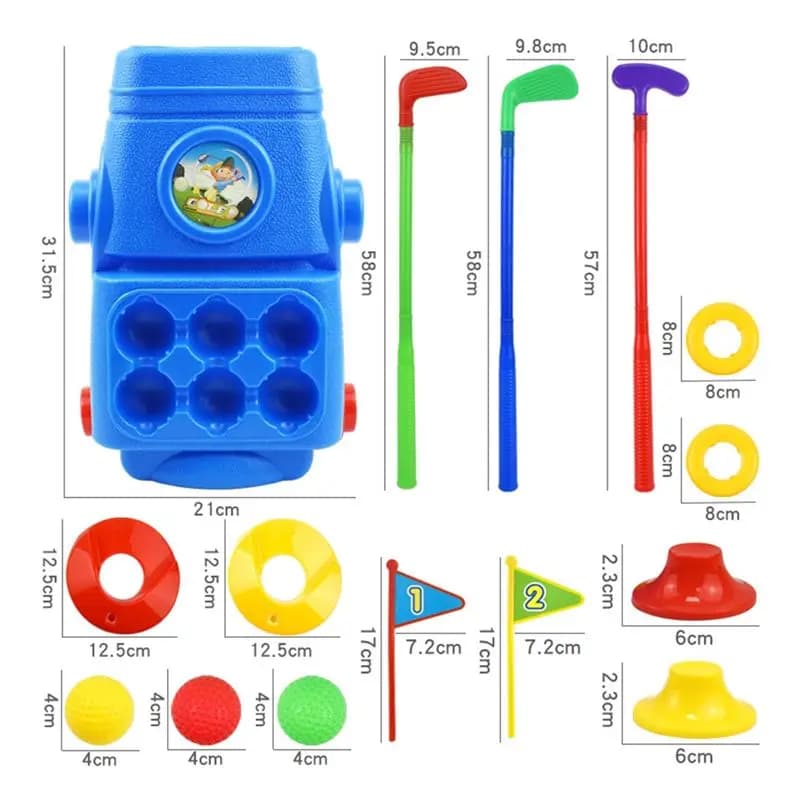 Set da Golf per Bambini, Kit da Golf per Bambini con 3 Palline, 3 Mazze, 2 Buche da Pratica e Carrello da Golf, Giocattoli Sportivi Regalo per Bambini