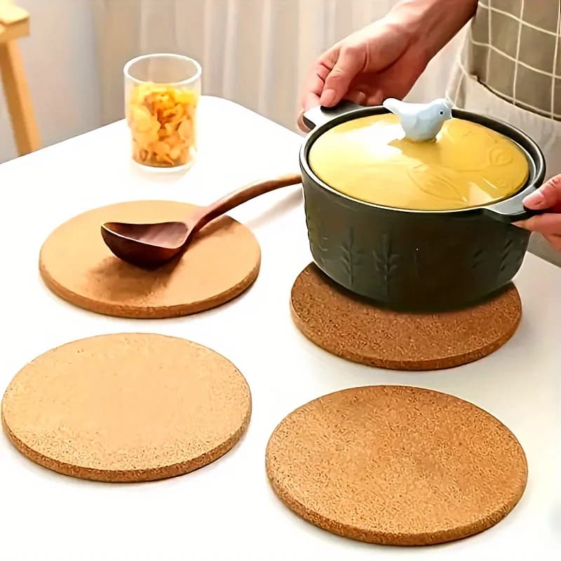 4 pieces, 8.5 inch cork heat-resistant round caps for dishes, pots and plants, kitchen and dining table