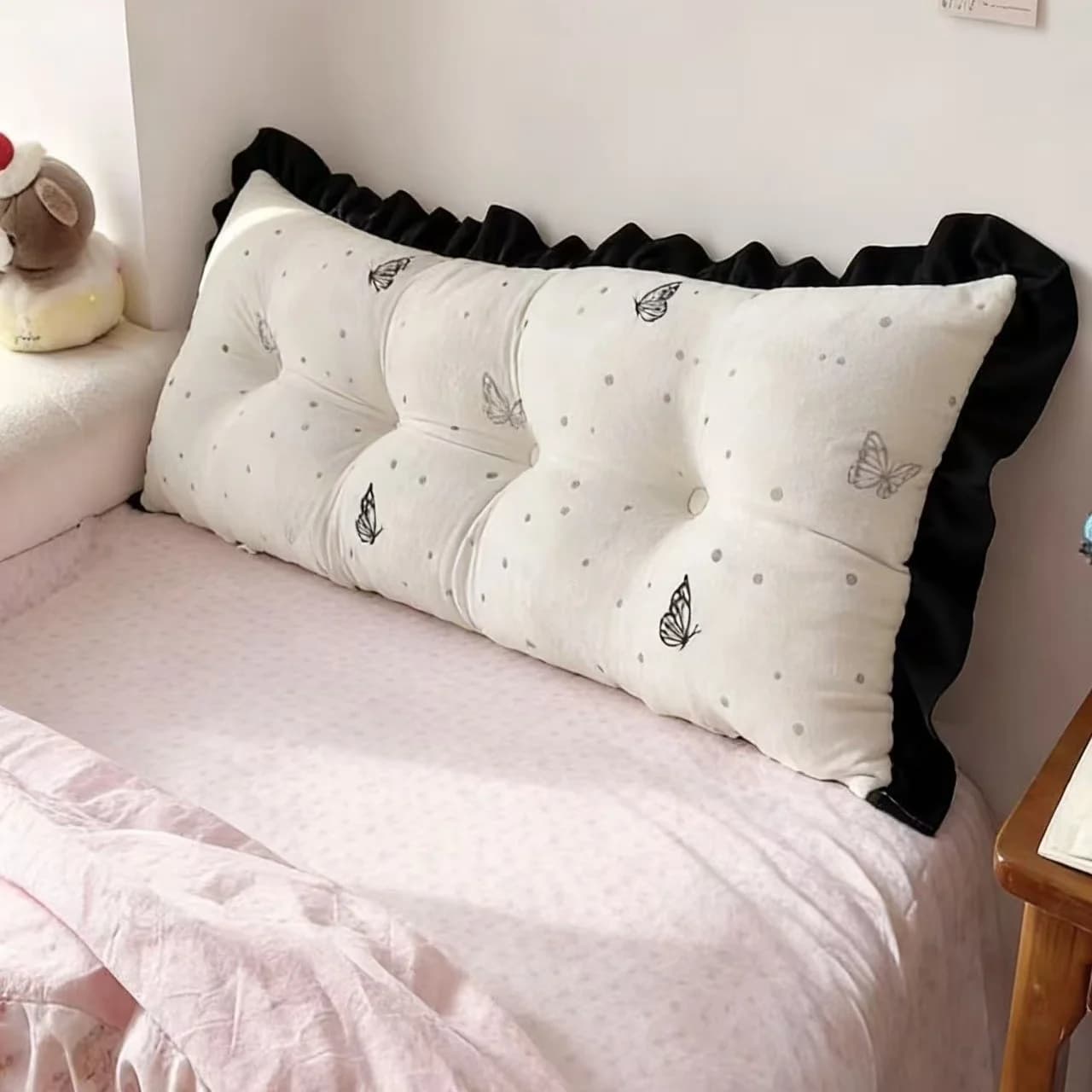 Cuscino Semplice da Comodino Rimovibile e Lavabile per Dormitorio, Camera da Letto Singola o Matrimoniale, Morbido con Balza, Caldo, con Supporto Lombare, Tessile per la Casa