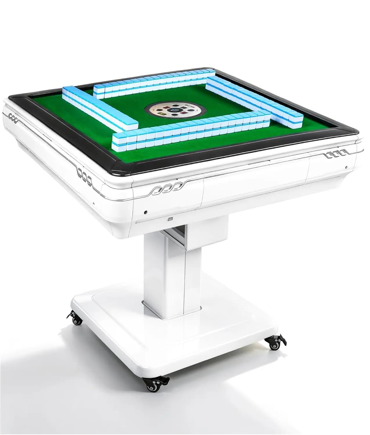 Tavolo da Mahjong Pieghevole Automatico con Ruote e 2 Set di Tessere (144 Pezzi, Blu e Verde), Personalizzabile
