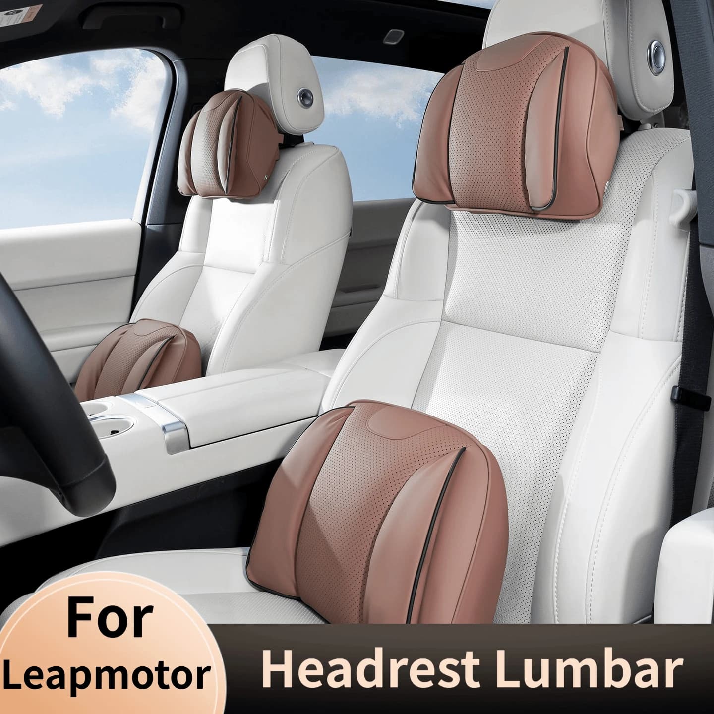 Leather Headrest Lumbar Support Set For Leapmotor T03 C01 C11 C10 B10 B05 Comfort Car Neck Pillows Waist Pillow Auto Accessories