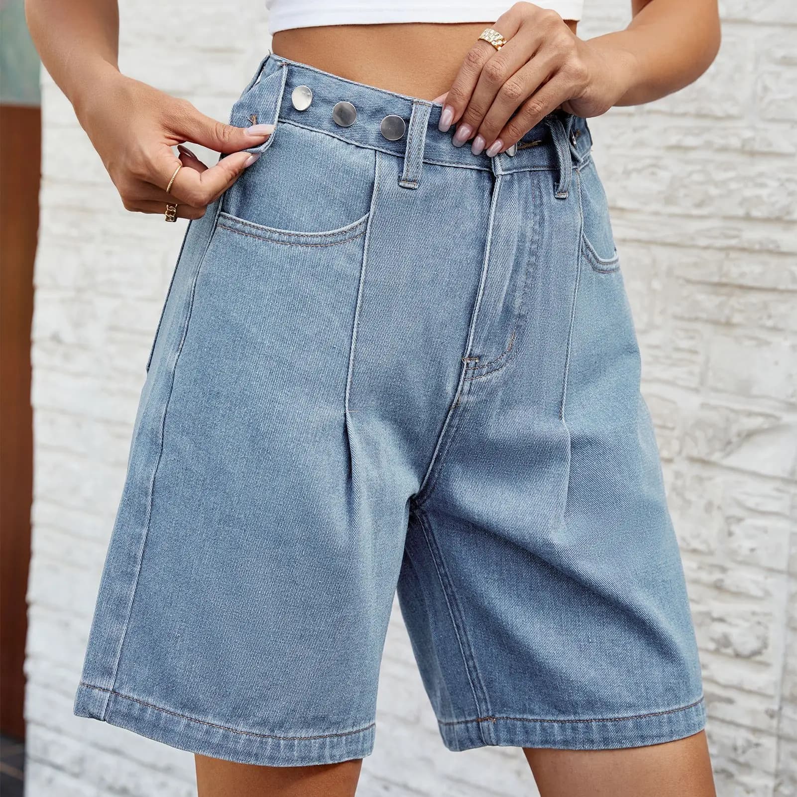New Capri Women's Denim Pants Spring Summer 2026, Jeans Washed with Adjustable Life, Casual Trendy Streetwear Pants for Women