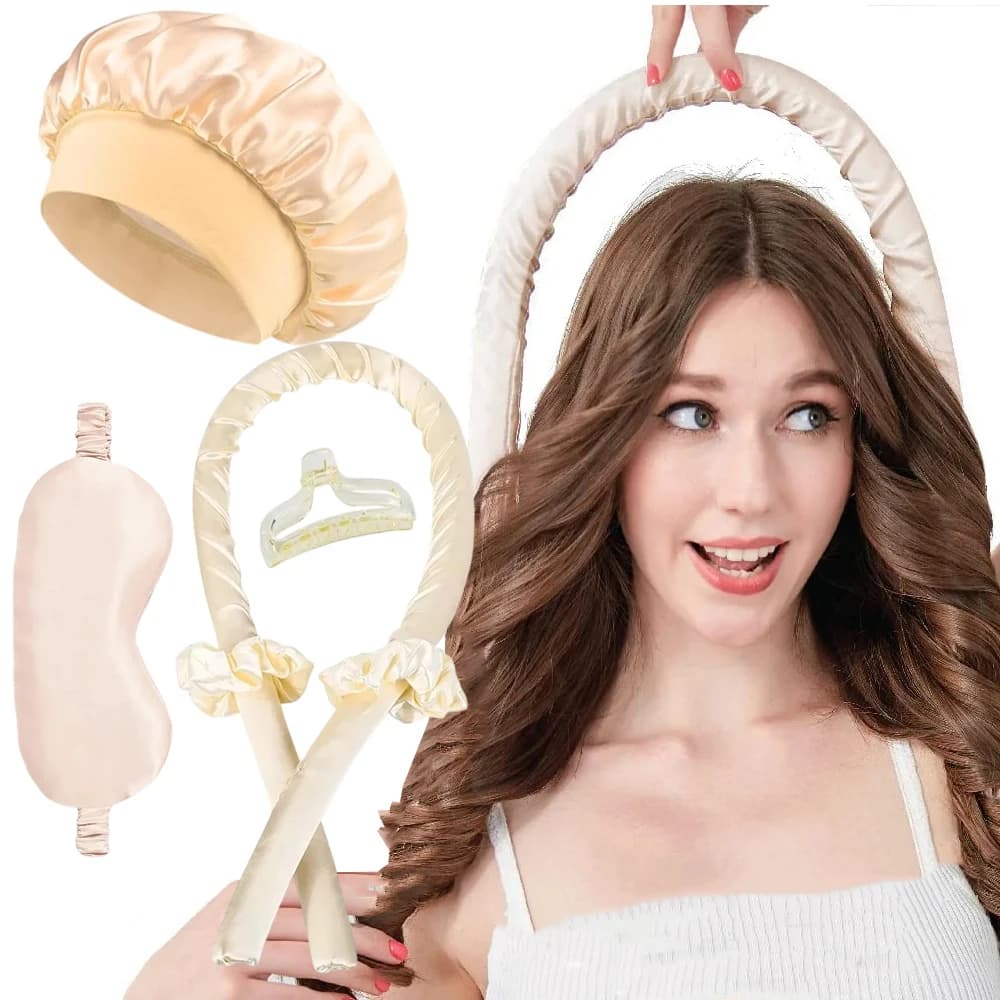 Heat-free curling hair band, silk sleeping mask, heat-free curlers, night curls, satin cap kit, hair styling tool