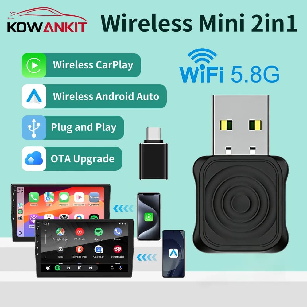 Carlinkit 2026 Wireless CarPlay Adapter Android Auto Dongle Plug & Play Wifi 5.8G BT5.4 OTA Upgrade for Car Infotainment Upgrade