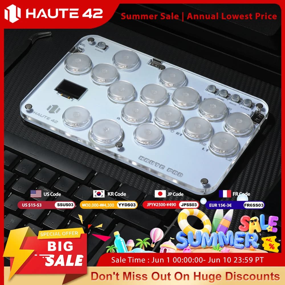 Joystick Arcade Haute42 Hitbox Senza Leva, Controller per PC / PS4 / Switch, Mini Hitbox per Giochi di Combattimento