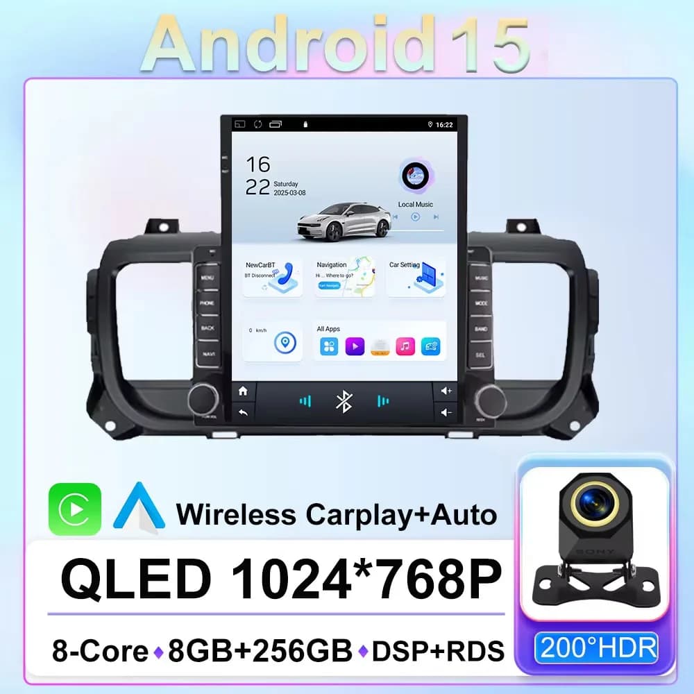 9.7 Android 15 Per Citroen Jumpy 3 SpaceTourer Per Peugeot Expert 3 Per Toyota Proace 2016-2021 Lettore Video Multimediale Carplay