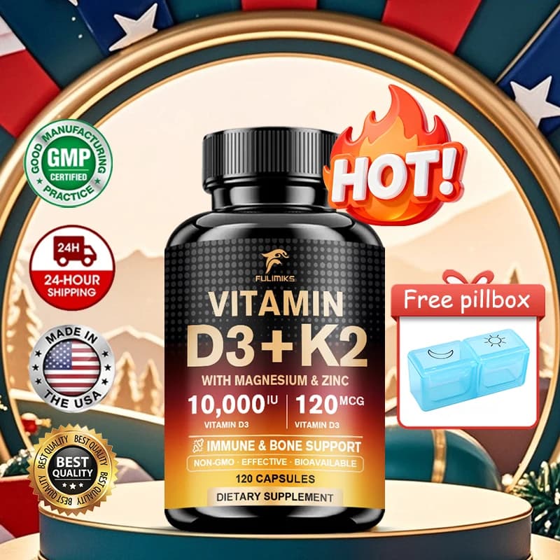 Vitamin capsules, with vitamin D3 K2, for the support of the immune system, promote the absorption of calcium and healthy bones, food supplement