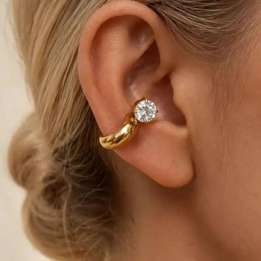 Ingemark Luxury Shiny Zircon Stainless Steel Clips Earrings Women 18K Gold Plated Non Piercing Earring Hypoallergenic Jewelry