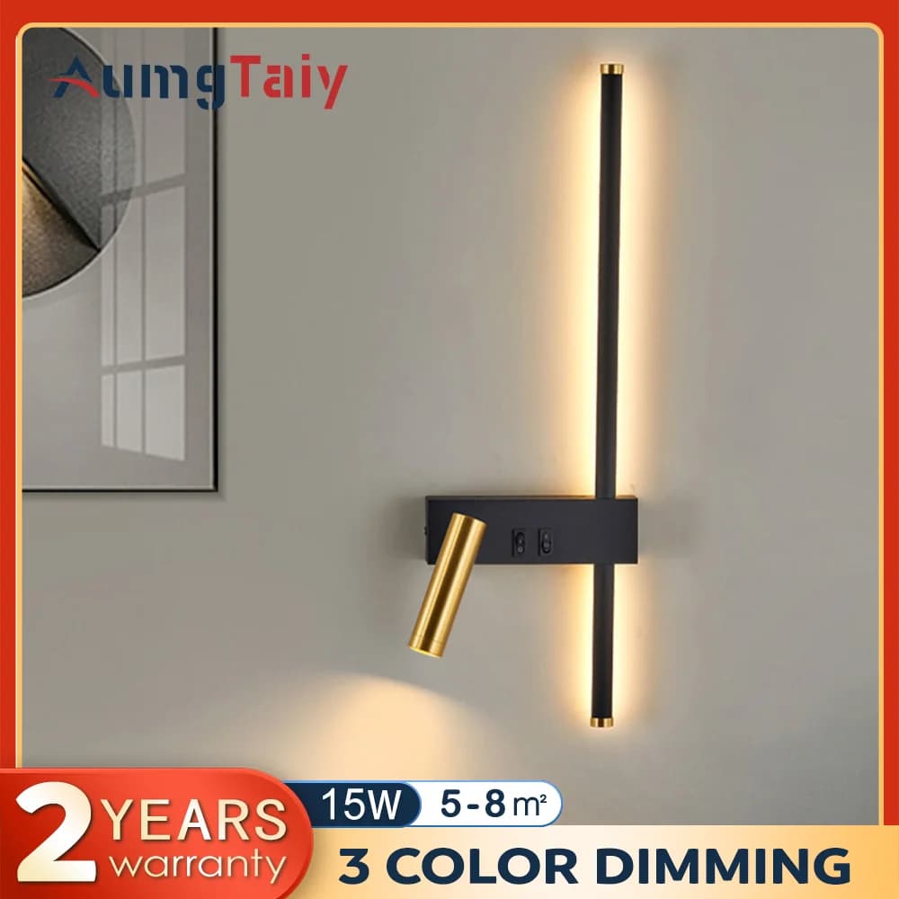 Lettura a LED con interruttore Lampade da parete minimaliste Luci da comodino per camera da letto Luci da parete per sfondo linea camera da letto principale nordica applique da parete applique da esterno lampada led