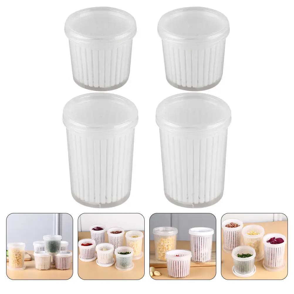 Set di 4 Contenitori Ermetici per Alimenti, Scatole per Conservazione in Cucina con Design Drenante Staccabile, Mantiene gli Alimenti Freschi, Organizzatore per Conservazione Nutrienti
