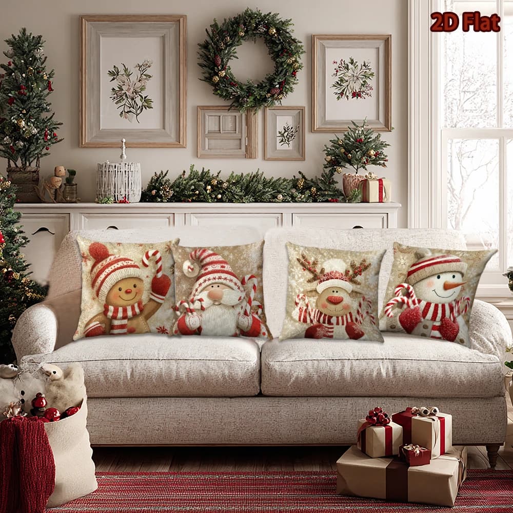 4 pcs 18 inches red christmas animated cartoon Santa Claus alce snowman sofa lining for pillow house bed car decoration Christmas 2025