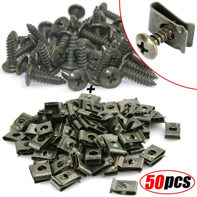 10/50 pezzi misti per auto moto clip di fissaggio per vite in metallo con vite clip di protezione antiruggine vite fibbia lamiera di ferro