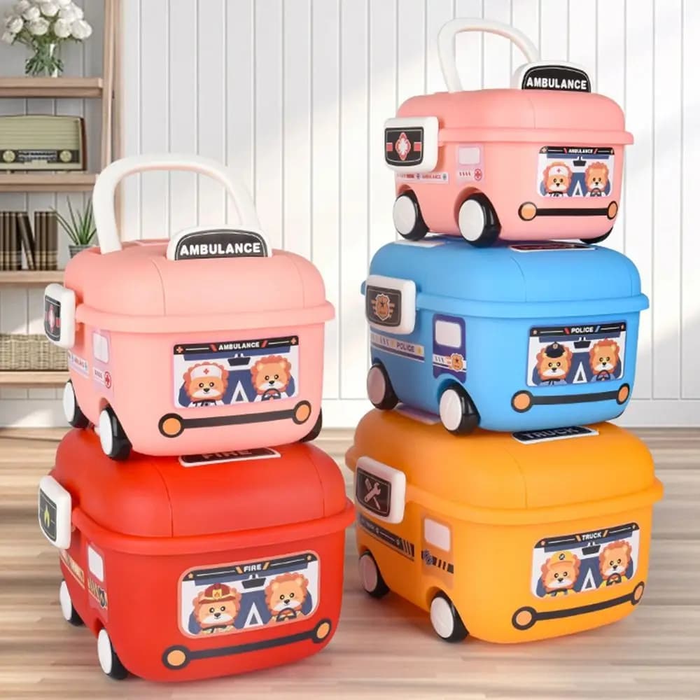 Scatole portaoggetti multicolori Scatola per il trasporto di pulegge per auto multi-dimensione per cartoni animati con puleggia per maniglia Scatola organizzativa multifunzionale