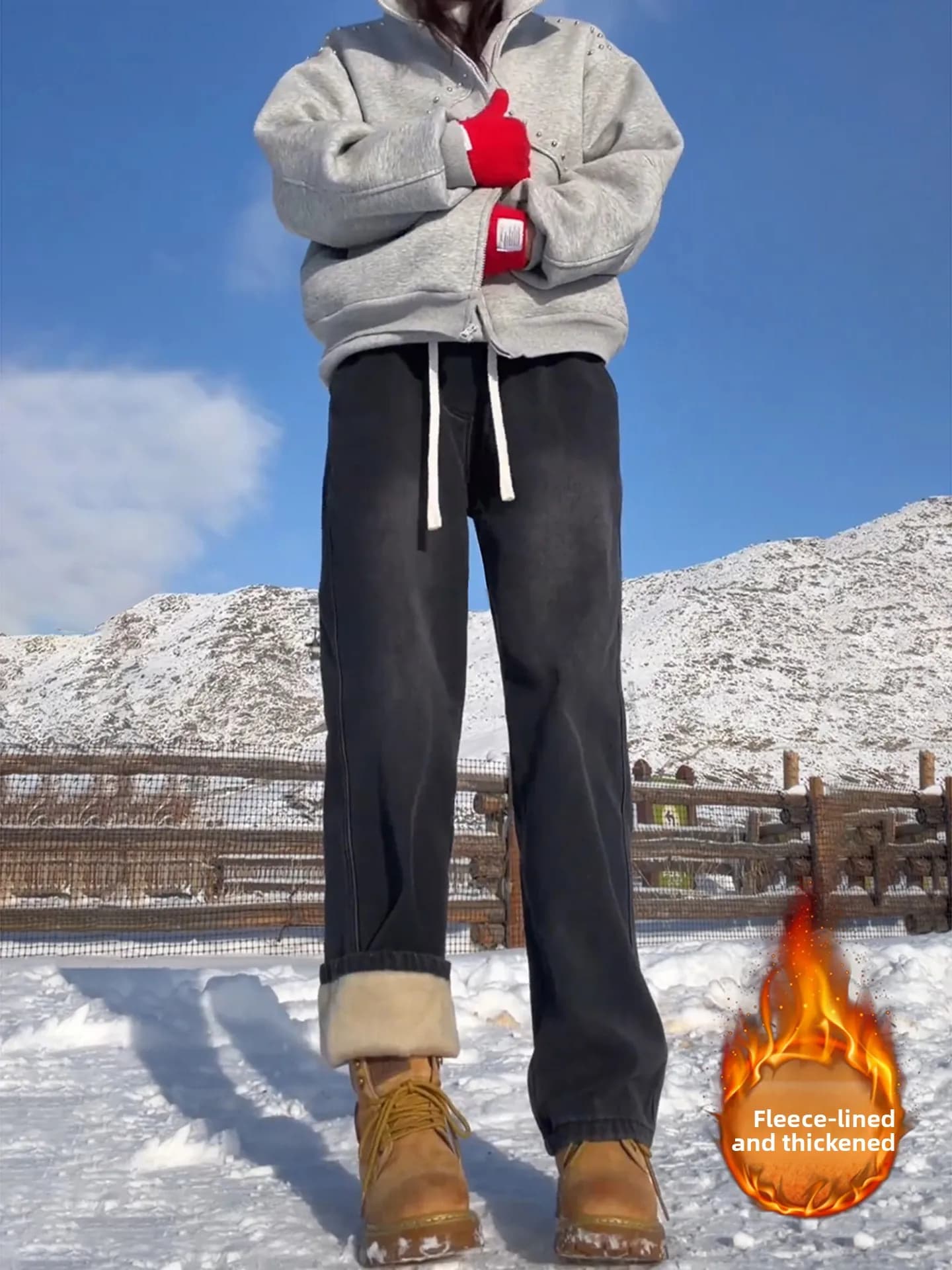 Jeans Foderati in Pile da Uomo, Pantaloni Invernali con Vita Elastica, Resistenti al Freddo fino a -40 Gradi, Jeans Caldi a Gamba Dritta, Casual