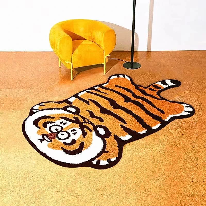 Imitazione Cashmere Simpatico tigre grassa Tappetino Tappeti per grandi aree Decorazioni per la casa Tappetino per porta d'ingresso interno Tappeto a forma speciale per cartoni animati