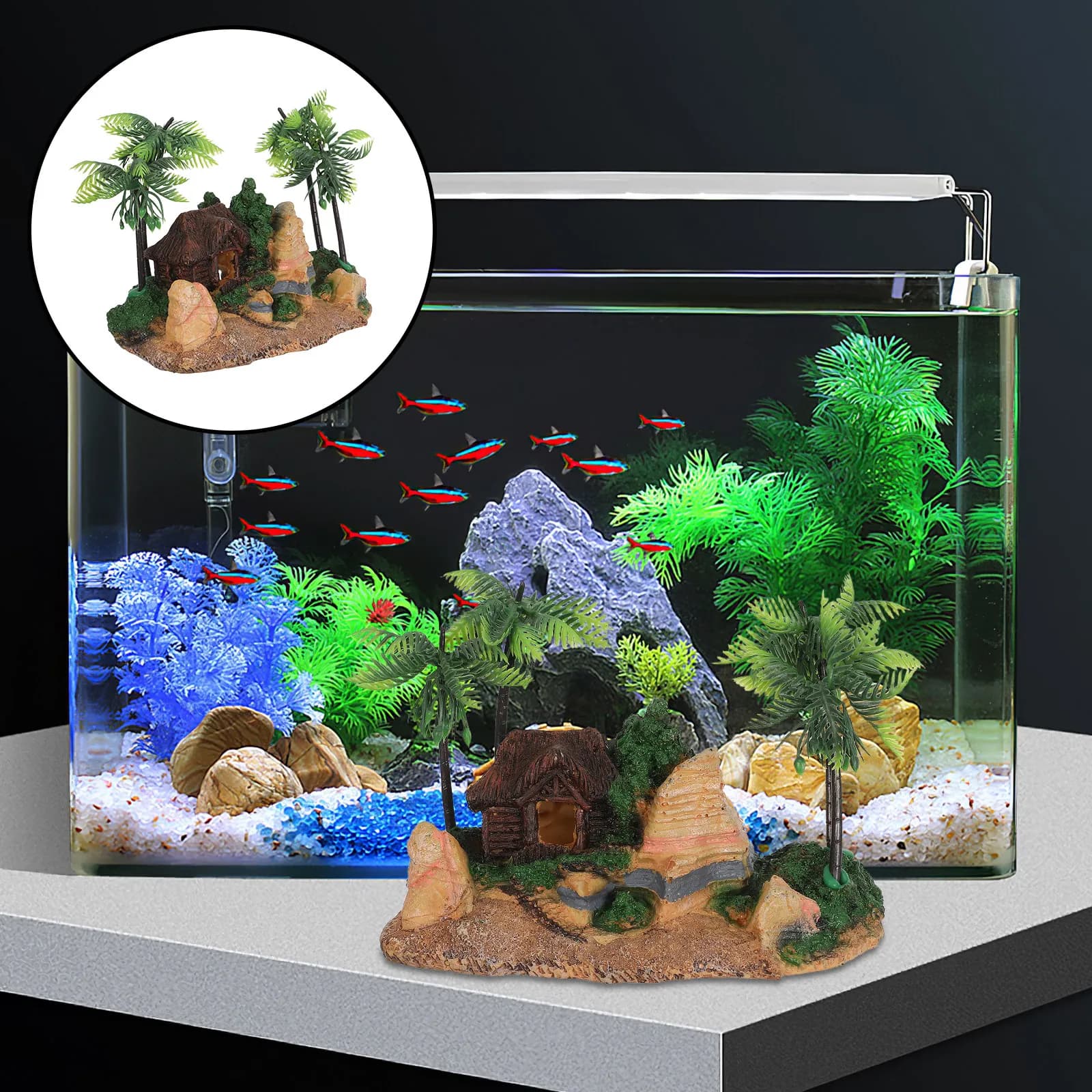 Coconut Tree Aquarium Hideout Accessories Cave & Plant Decorations Artificial