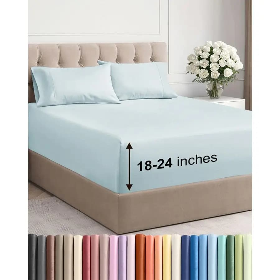Set of Deep Pocket Full Sheets 4 breathable and refreshing pieces, luxury linens for hotels, soft, anti-pack and comfortable.