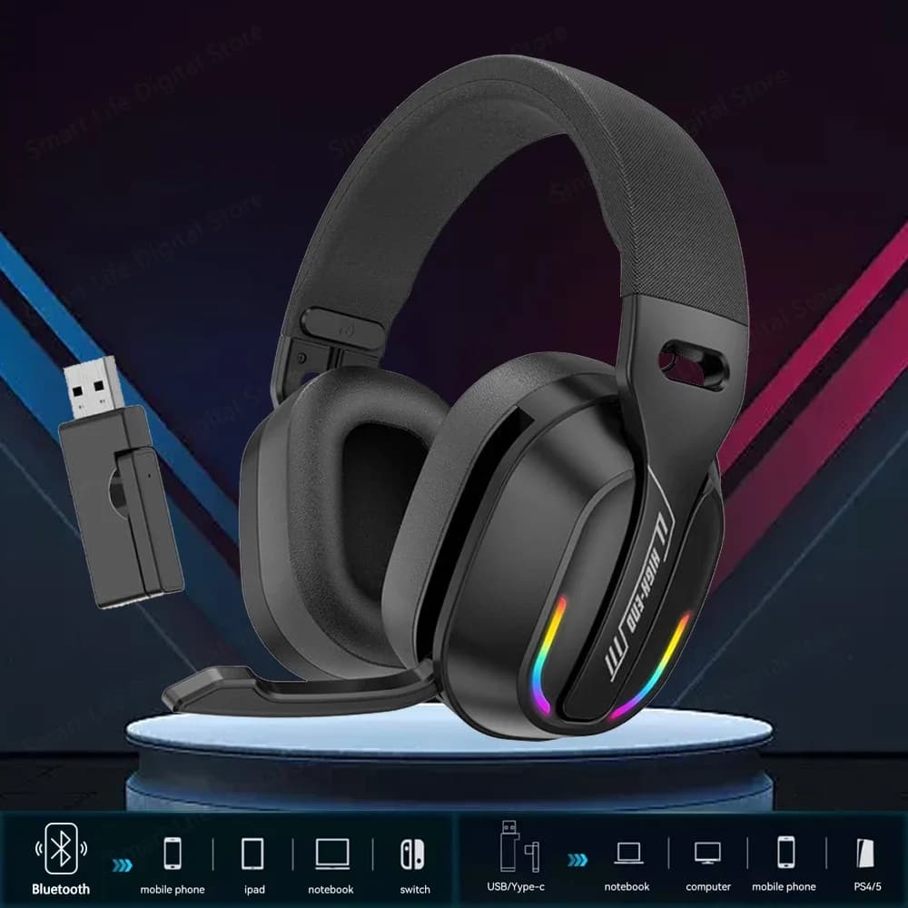Wireless gaming headphones GT100 2.4G Over Ear Bluetooth5.4 HiFi Stereo Sound Sport Running headset with microphone for PS4/PS5