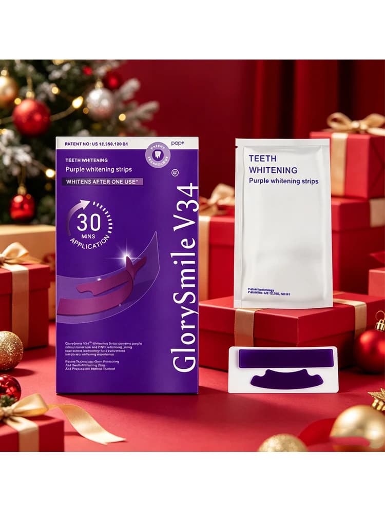 Strisce sbiancanti per denti V34 Purple, alito fresco, rimuovono le macchie, adesivi sbiancanti per denti, prodotto sbiancante per denti portatile