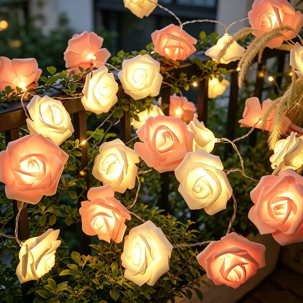 Decorazione per Matrimoni e Feste, Luci a Stringa LED 3M 20LED Bianche, Rosa, Rosse, Blu a Forma di Rosa per Stanza e Giardino, Senza Batteria