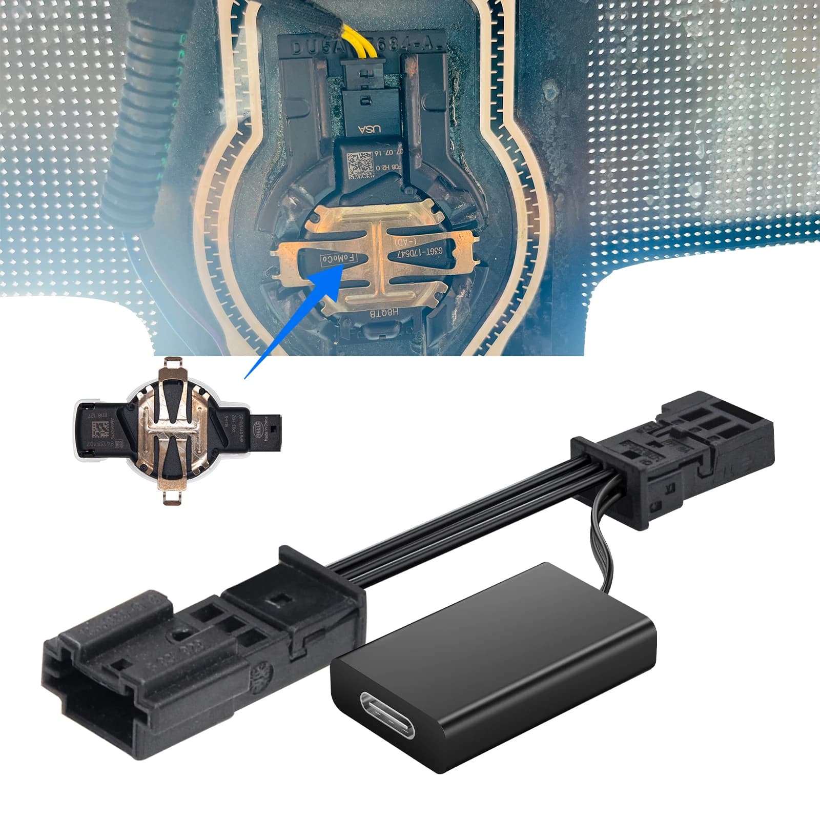 Mangoal Dash Cam Power Adapter 3 Pin (Modello C) For Ford F-150 F-250/350 Mustang Explorer Lincoln, Etc Connect Rain Sensor